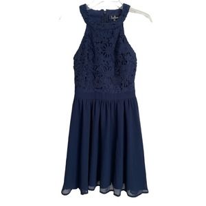 Lulu’s Lover’s Game Navy Lace Skater Dress Size XS